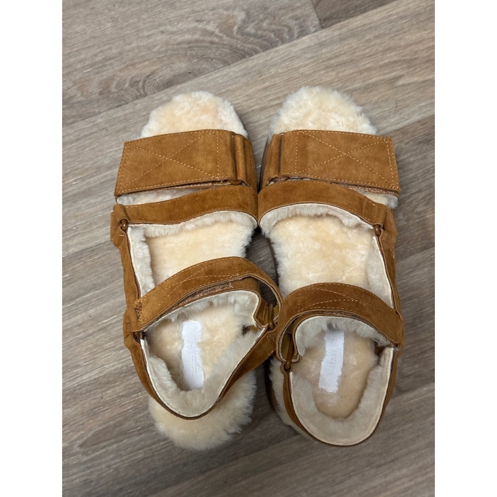 Suzanne Rae Womens Tan Suede Shearling Lined Platform Sporty Sandals Strappy - Picture 8 of 10